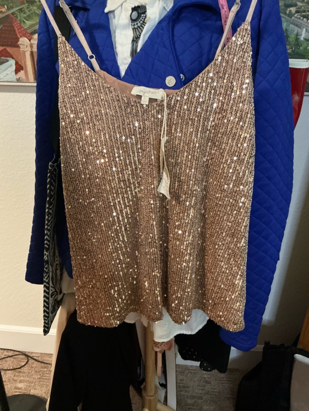 Mystree Sequin Cami in Rose Gold Sparkle